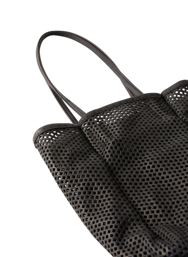 Washed Leather Mesh Tote Medium - Black