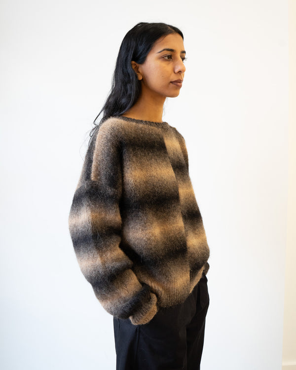 Alpaca Stripe Sweater - Brown/Black