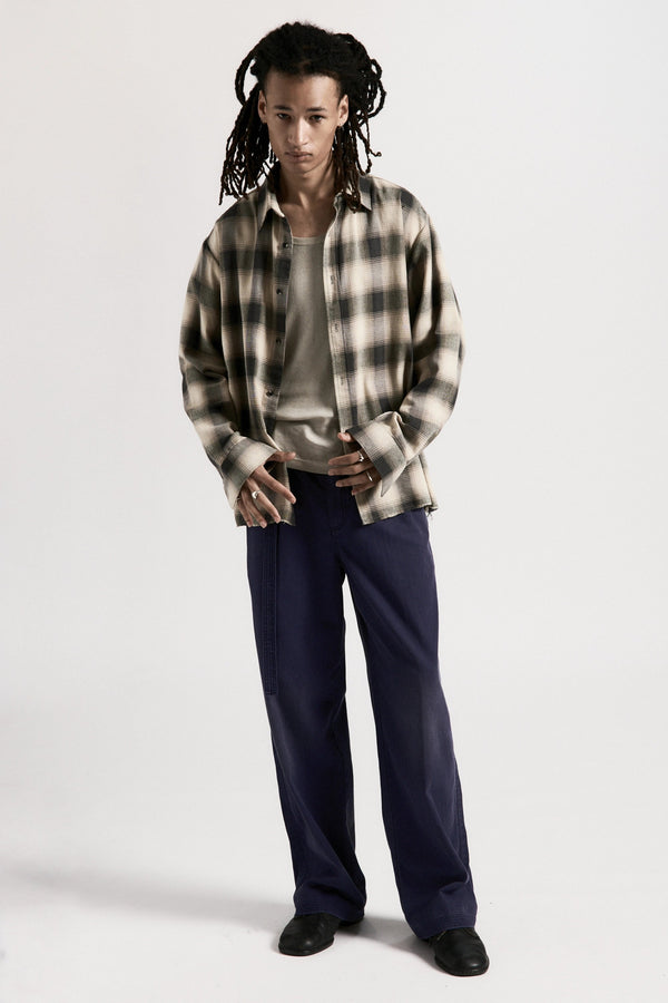Hold LS Shirt - Cream/Navy Plaid Beach Brains