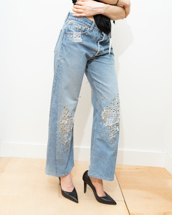 Studded Jeans (Wide Leg) - Blue Hannah Creak