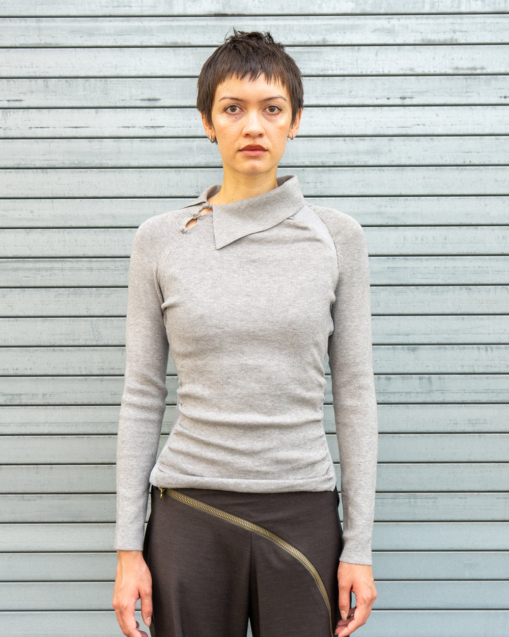 Scrunched Asymmetric Top - Light Grey