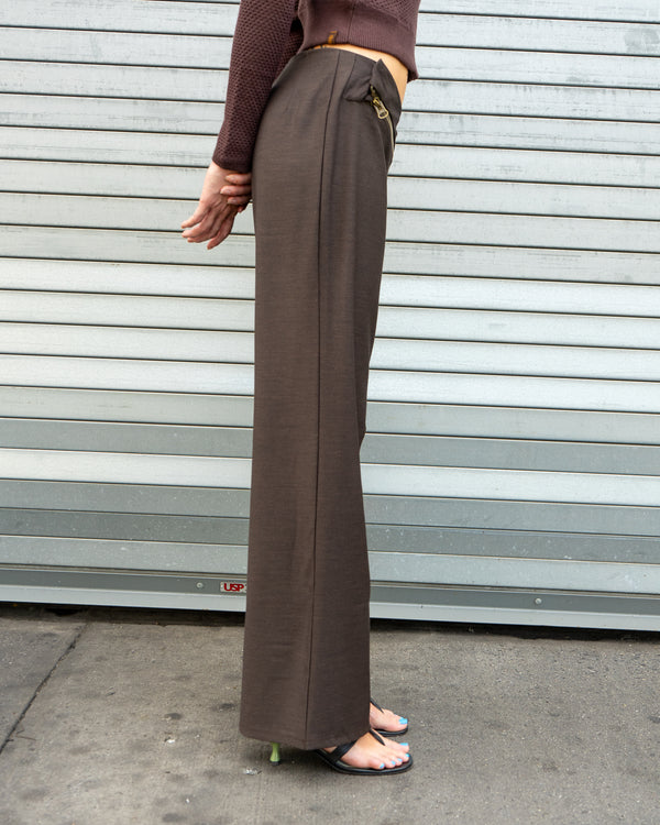 Zip Through Trousers - Brown