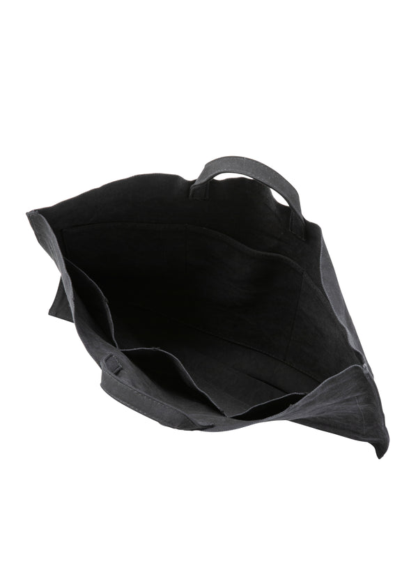 Washed Canvas 6 Pocket Flat Tote - Black