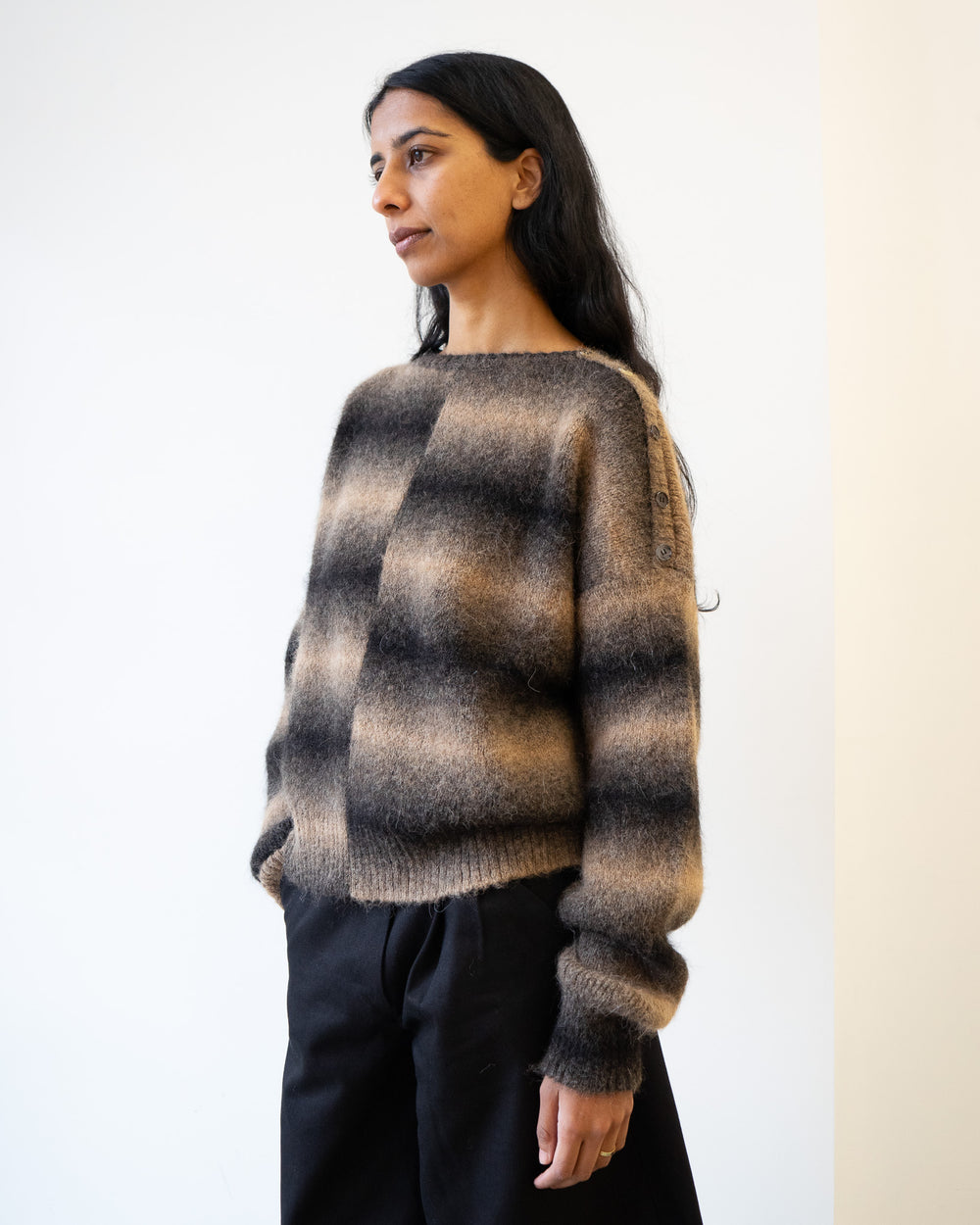Alpaca Stripe Sweater - Brown/Black