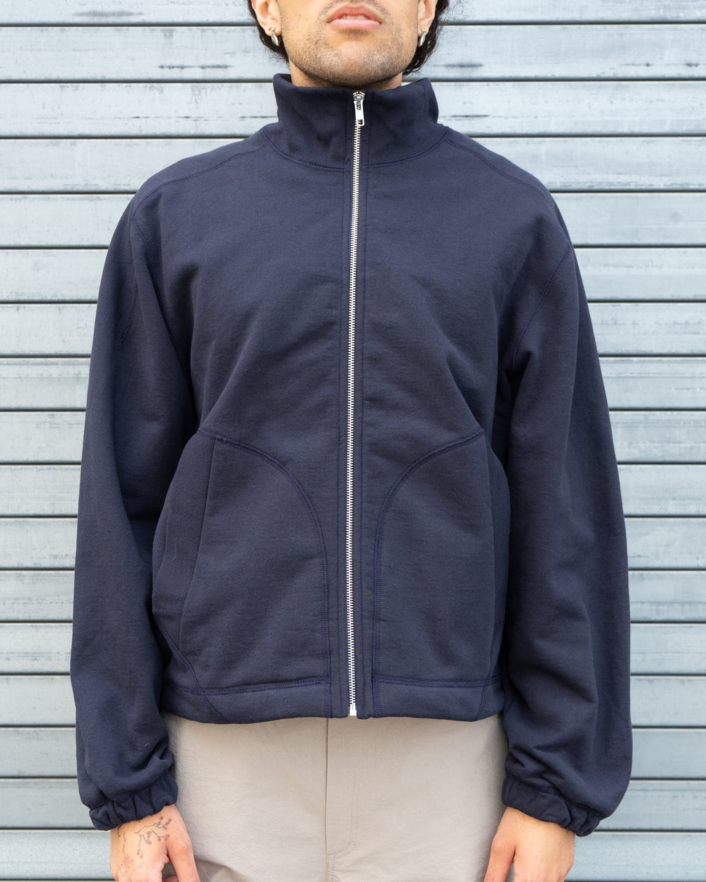 Knot Zipper Sweater - Navy
