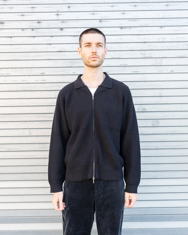 Knit Zip Up - Washed Black Fairly Normal