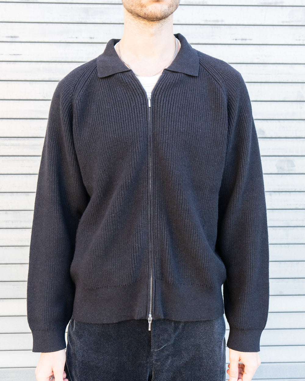 Knit Zip Up - Washed Black Fairly Normal