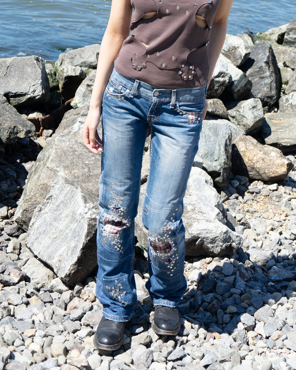 Studded Jeans (Wide Leg) - Blue Hannah Creak