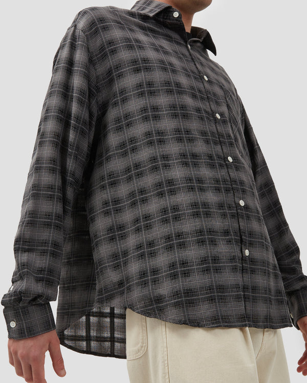 Oversized Shirt - Merino Black Plaid Fairly Normal