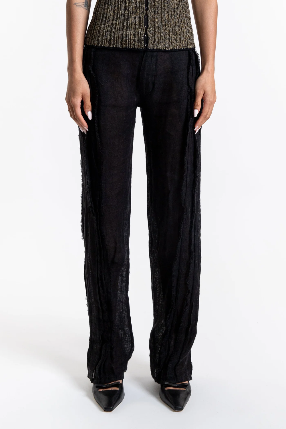 Fringe Unhinged Pleated Pants - Black