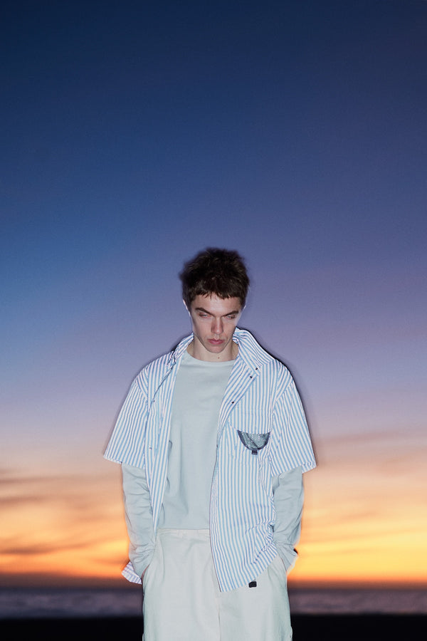 Reflective Striped SS Camp Shirt - Chill Saxe Goldwin 0