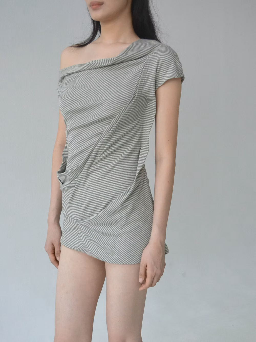 Antro Striped Short Dress - Brown and Gray Stripes