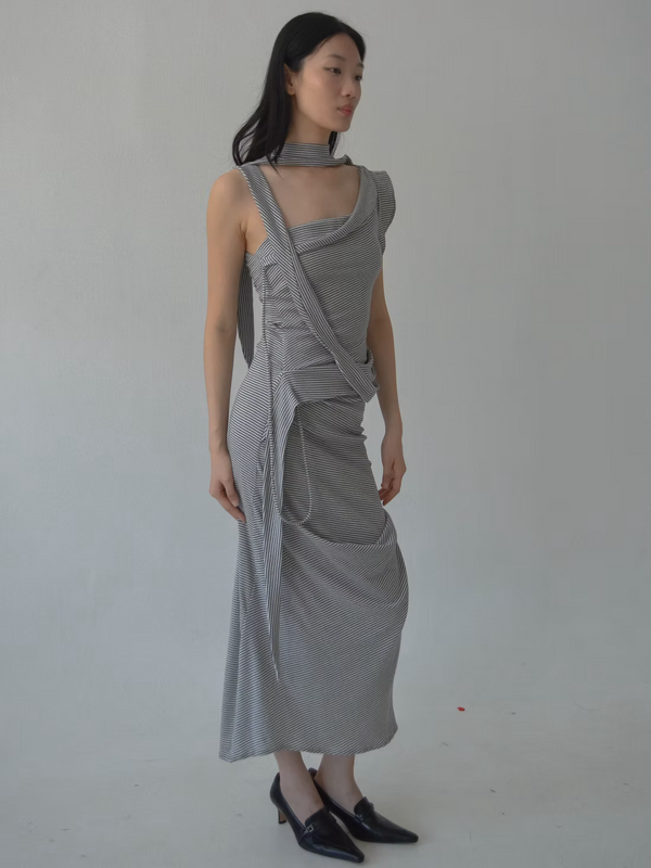 Antro Striped Dress - Dark Grey and White Stripes