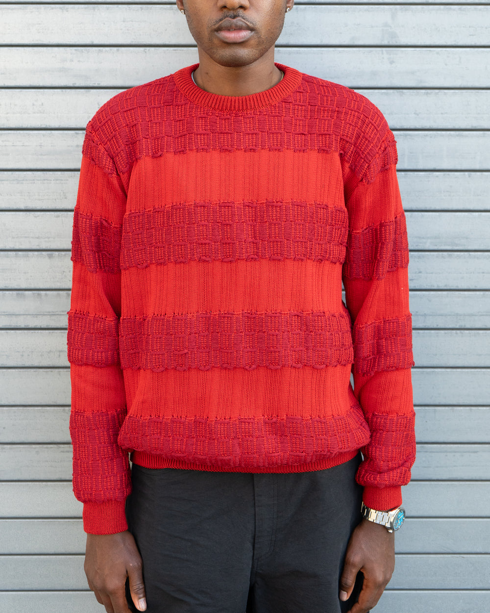 Striped Crew Neck Jumper - Cherry