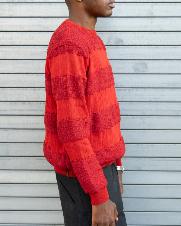 Striped Crew Neck Jumper - Cherry