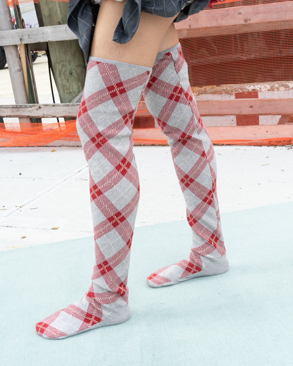 Tartan High Socks - Red/Grey