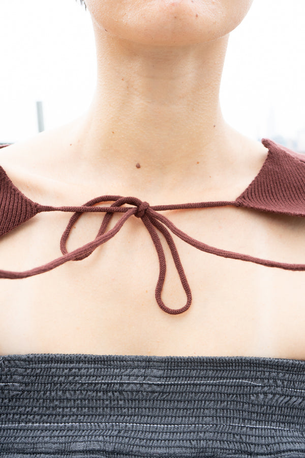 Tie Neck Argyle Sleeve - Rum