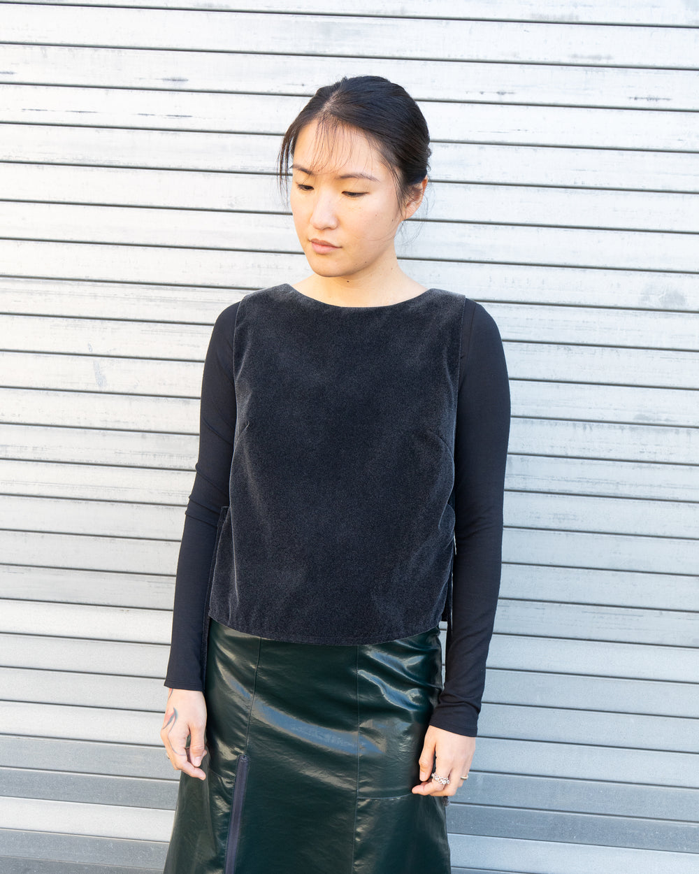 Side Tie Top - Charcoal