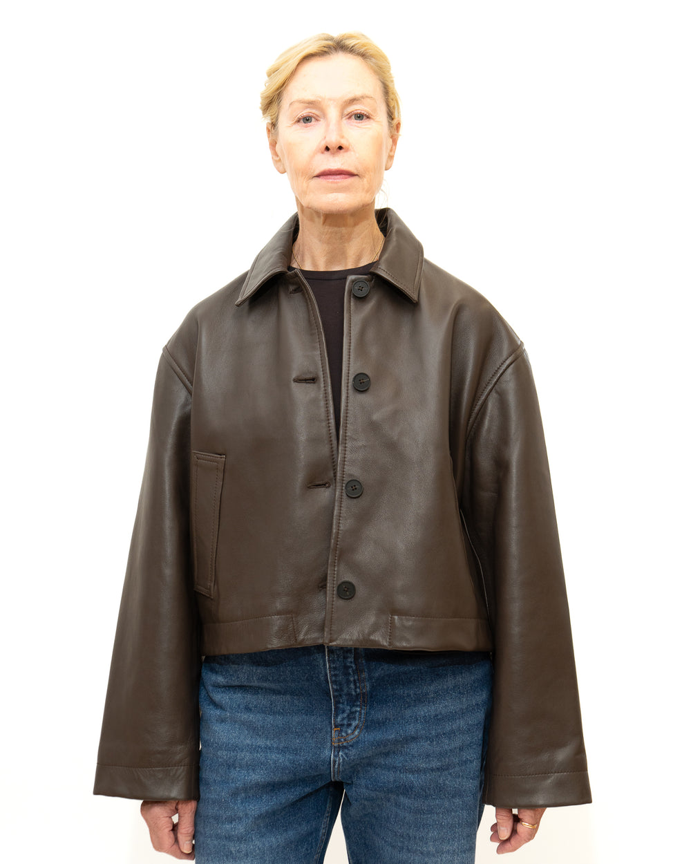 Hain Button Through Cropped Leather Jacket - Cocoa Studio Nicholson