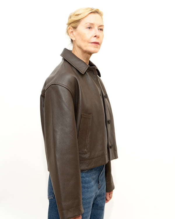 Hain Button Through Cropped Leather Jacket - Cocoa Studio Nicholson