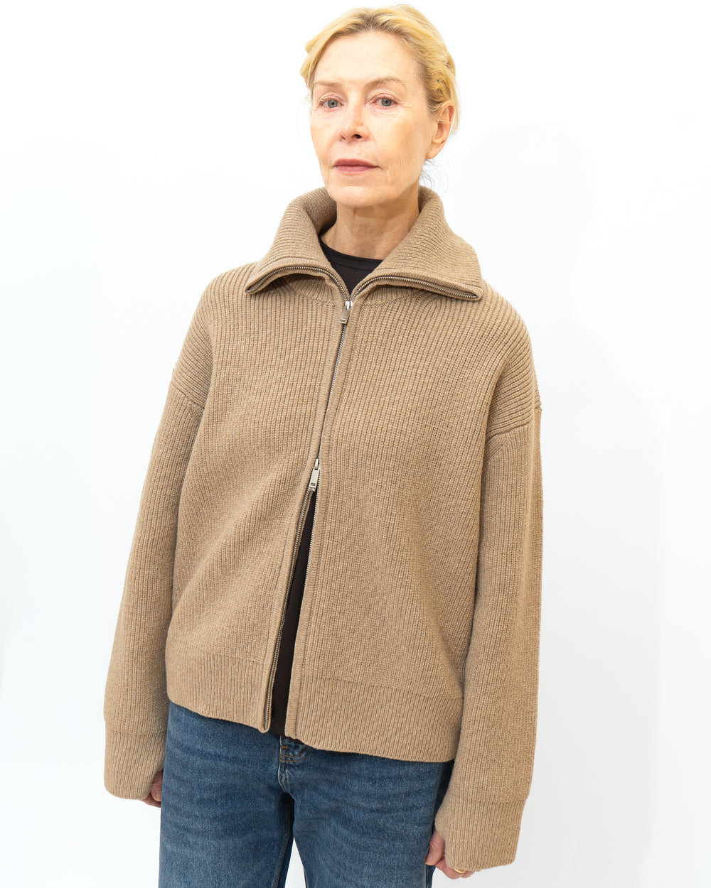 Rib Zip Though Jumper - Oatmeal Studio Nicholson