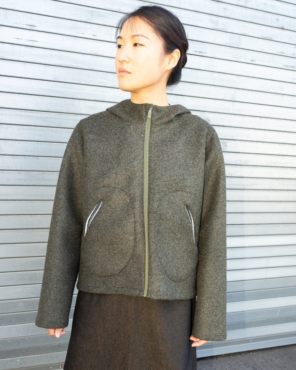Hooded Incision Jacket - Melange Green