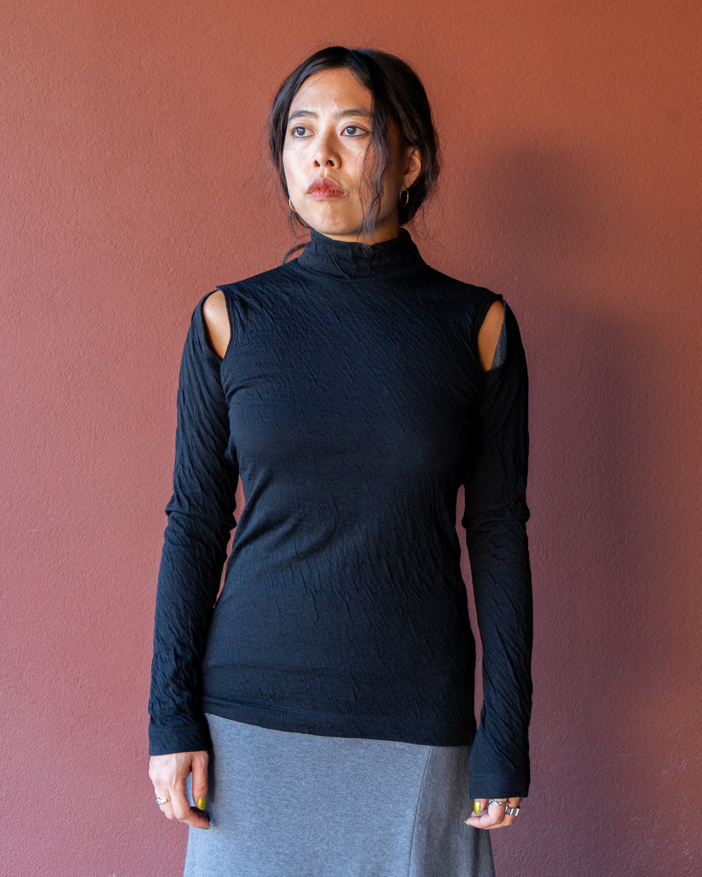 High Neck Jersey Top - Black