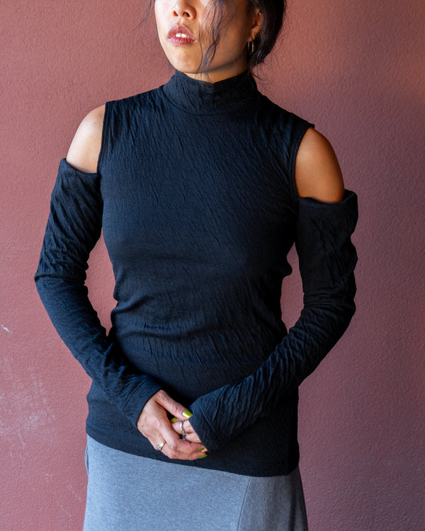 High Neck Jersey Top - Black